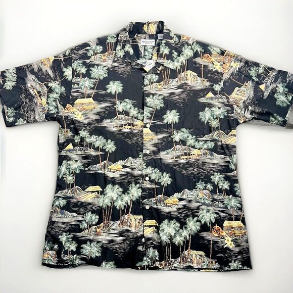 Windham Pointe Shirt Mens Large Black Hawaiian Button Up Resort Flowy Top - Picture 1 of 11
